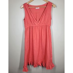 Allen Allen Coral A-Line Sleeveless Linen Dress Small Women's V-Neck
